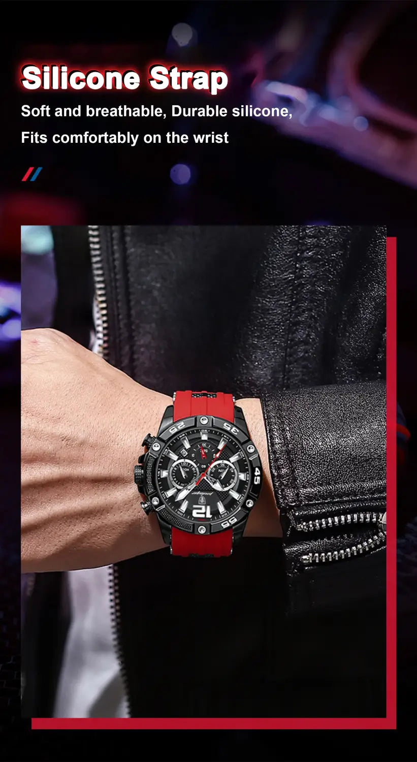 POEDAGAR Luxury Man Wristwatch Sport Chronograph Waterproof Luminous Date Watches for Men Casual Quartz Silicone Watch