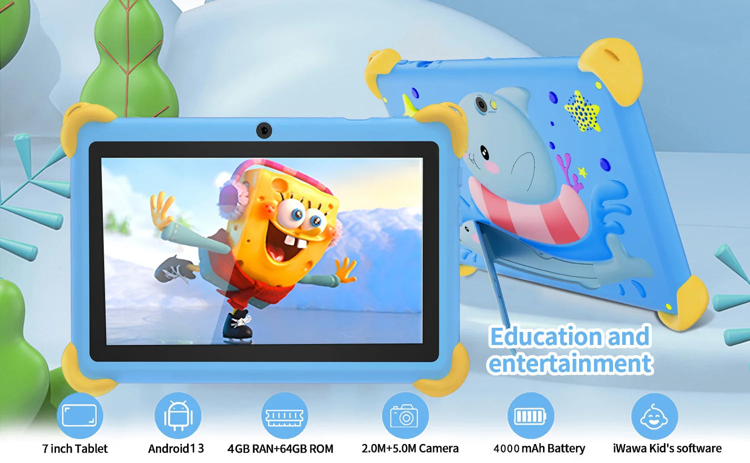 2025 New 7 Inch Cartoon Pattern Kids’ tablets Quad Core 4GB RAM 64GB ROM 5G WiFi Learning Education Games Tablet