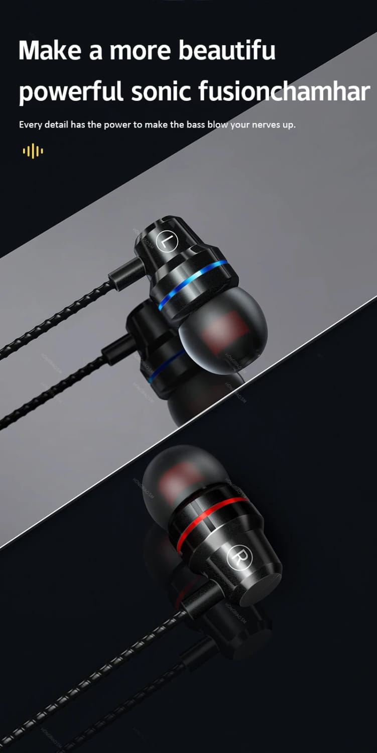 Gamer Wired Headphone Gaming Metal Earphone HiFi Bass Stereo 3.5mm-Pin Headset Noise Cancelling Earbud For Phone