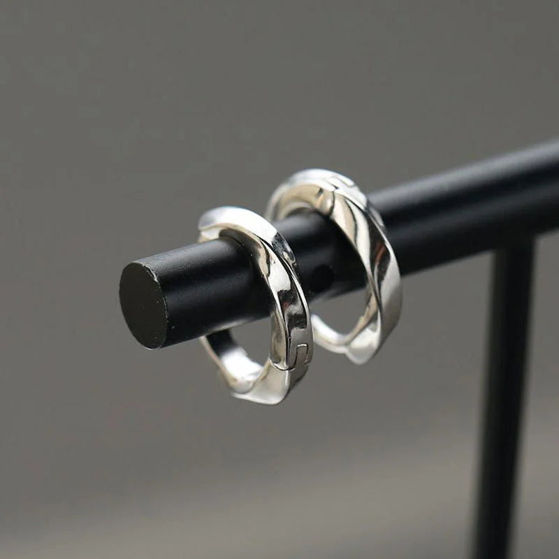 12MM Hoops Earrings For Men Jewelry Personality 925 Sterling Silver Male Party Accessories