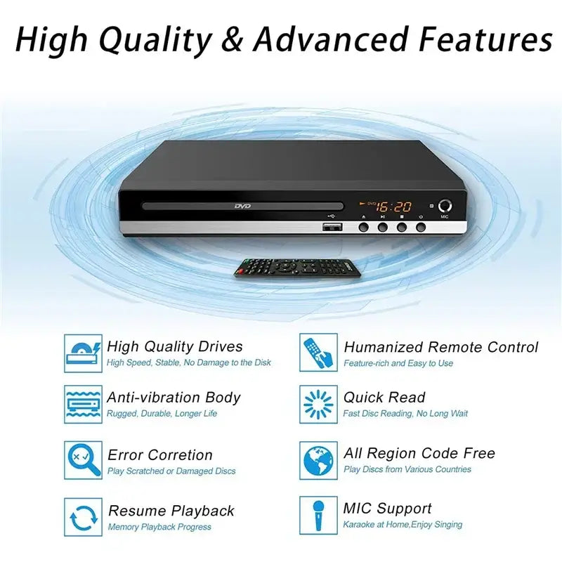 DVD Player 1080P Home Players Full HD Multimedia Digital TV Disc Support CD MP3 MP4 RW VCD Theatre System