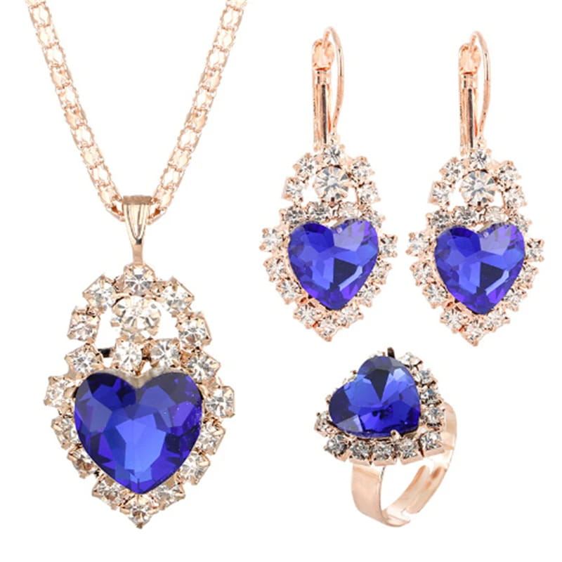 Jewelry Sets Women Wedding Set for Brides Gold-Color Zirconia Earring Pendant Necklace Ring