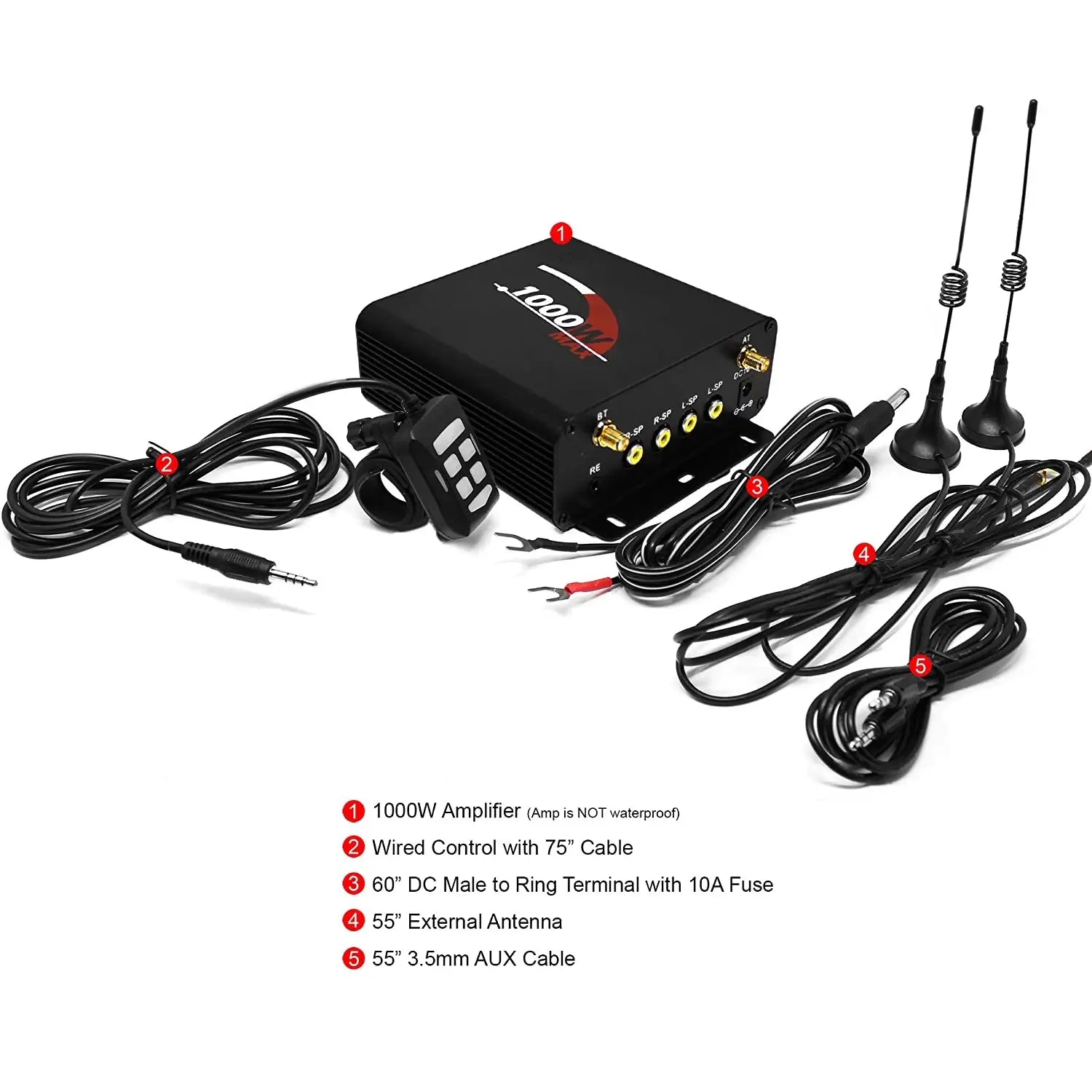 1000W 4CH Multmedia Power Amplifier with Bluetooth FM Radio USB AUX SD Card Compact Audio Player for Cars Motorcycles