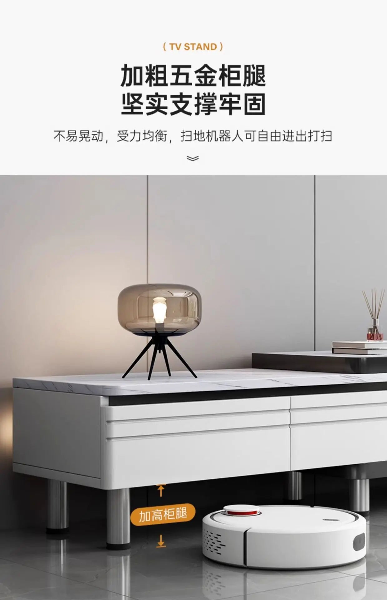 Modern LED TV Stand for Televisions Up Coffee Table Glass Shelves and Drawer Gaming Entertainment Center with Multiple