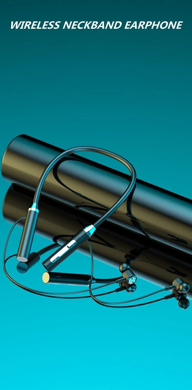 Black silicone neckband earphones with hifi stereo sports headset design