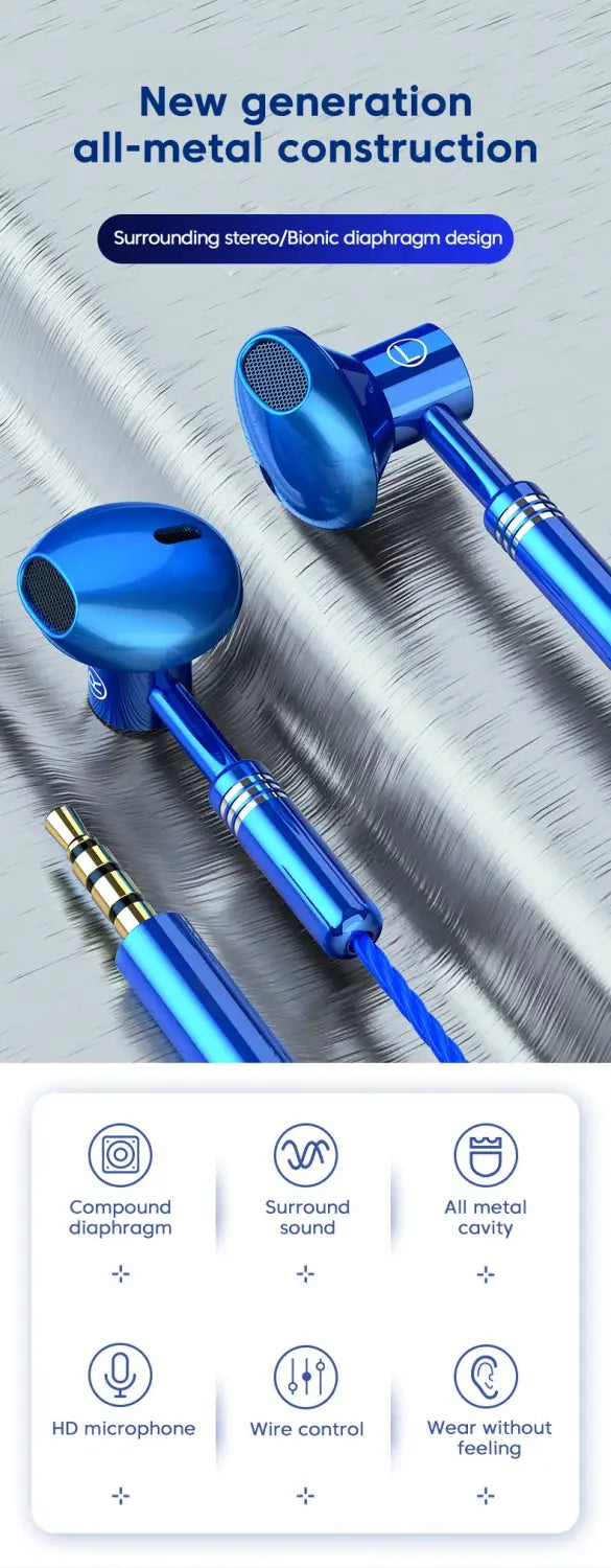 Metal Wired Earphones Sport Running Gaming Music Headphone 3.5mm In-Ear Headset with Microphone 9D Surround Sound