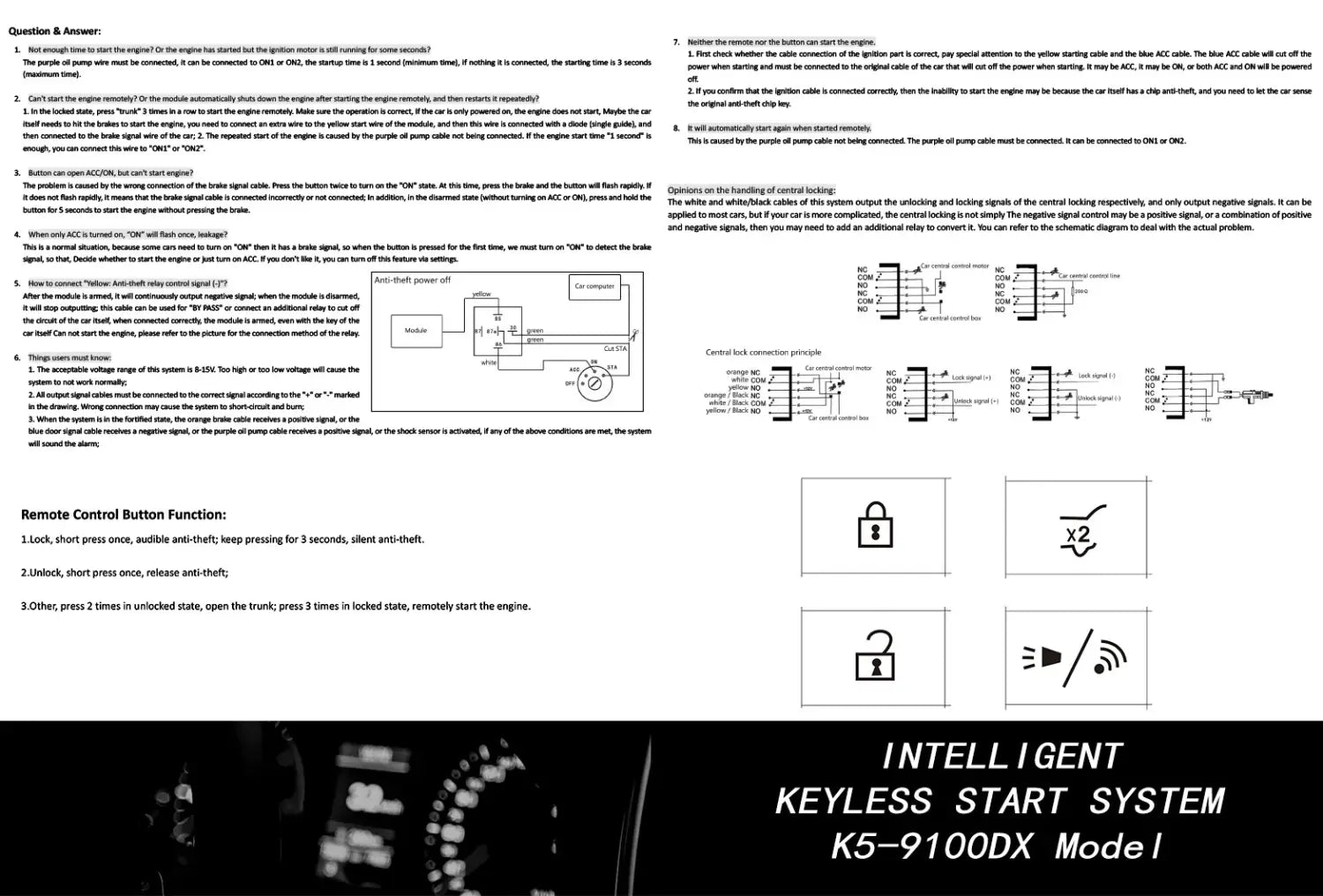 Remote Starter Car Alarm with Autostart Smart System Universal Start Stop Ignition Button for Central Lock Auto