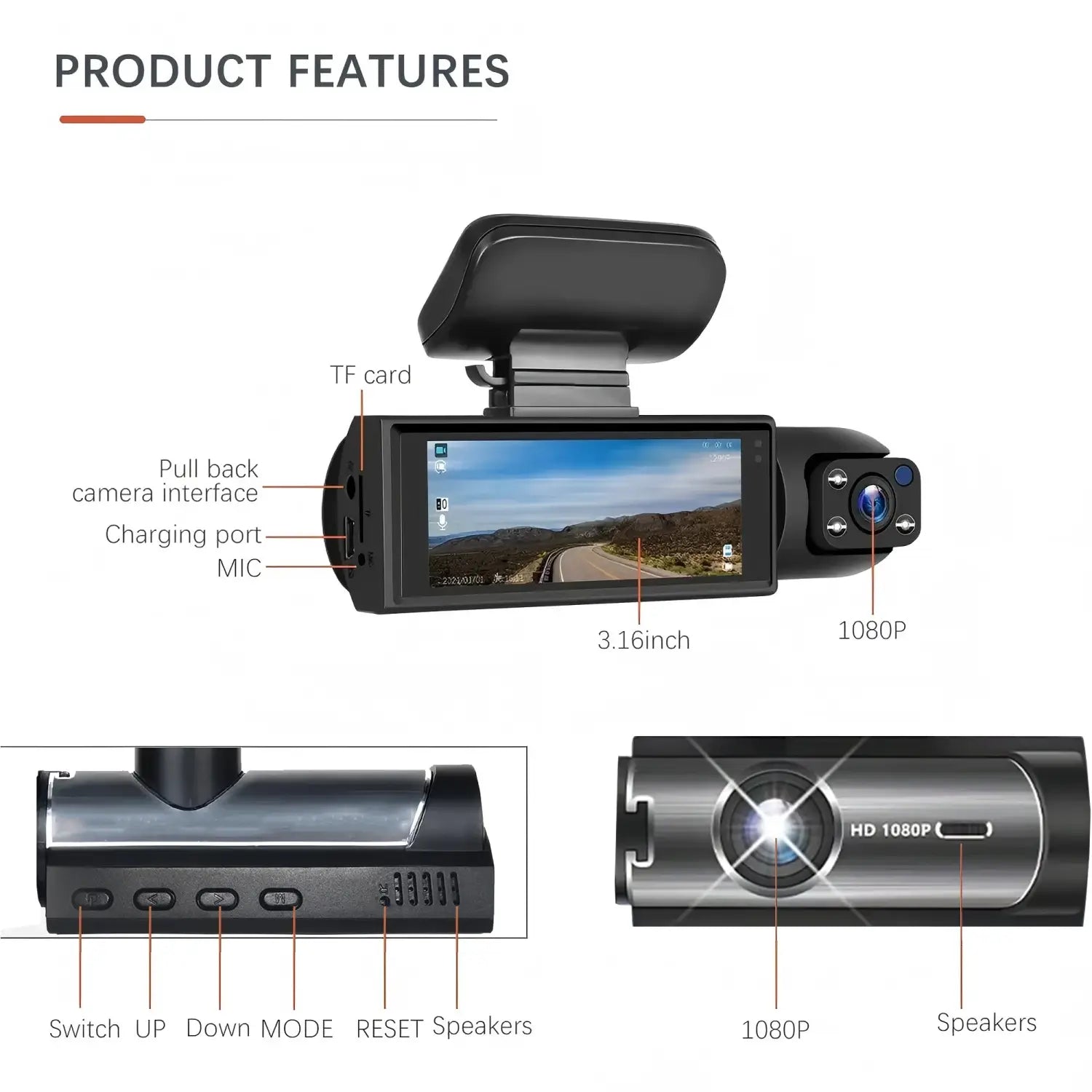 Dual Lens Car DVR FHD 1920*1080P Dash Camera Cabin Dashcam Vehicle Video Cam Drive Recorder Interior Mini Dvrs Black Box