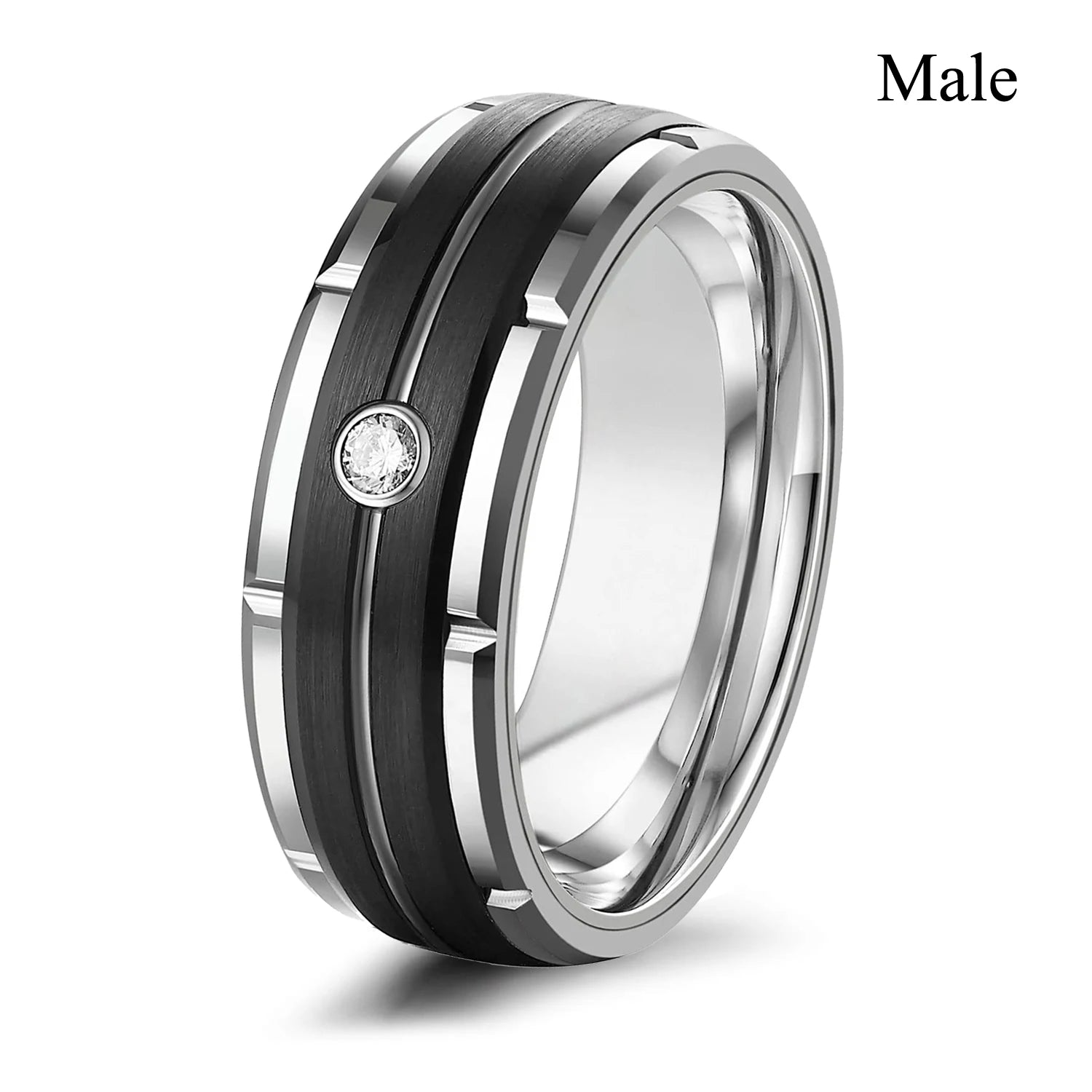 Fashion Couple Rings Women’s White Rhinestones Zircon Ring Sets Men’s Stainless Steel Stones Wedding Band Jewelry