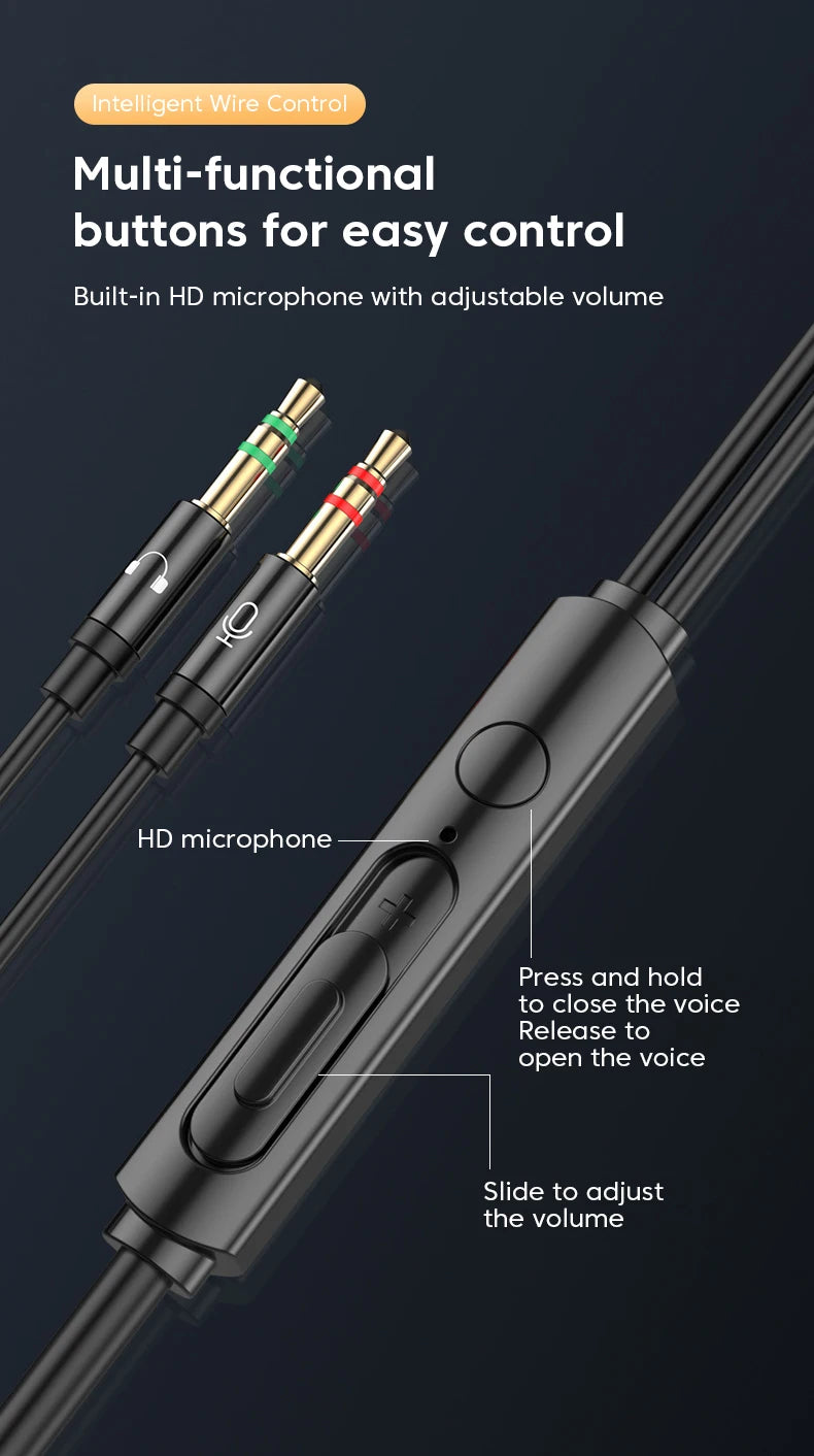 3M/2M Earphones Wired Headphones 3.5mm Audio Microphone Dual Plug For Desktop Computer Headset Gamer PC Earbuds In-Ear