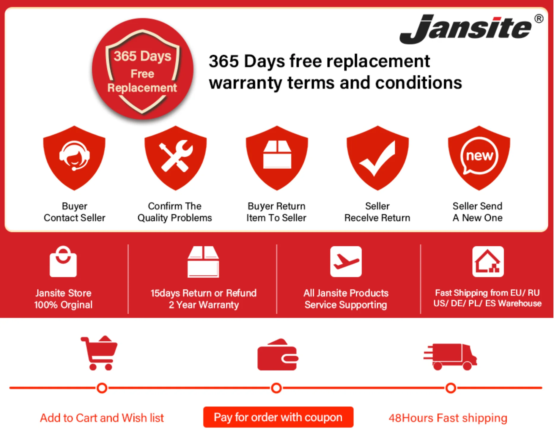 Jansite 10.26in Dash Cam Warranty: 365-Day Replacement with CarPlay Android Auto