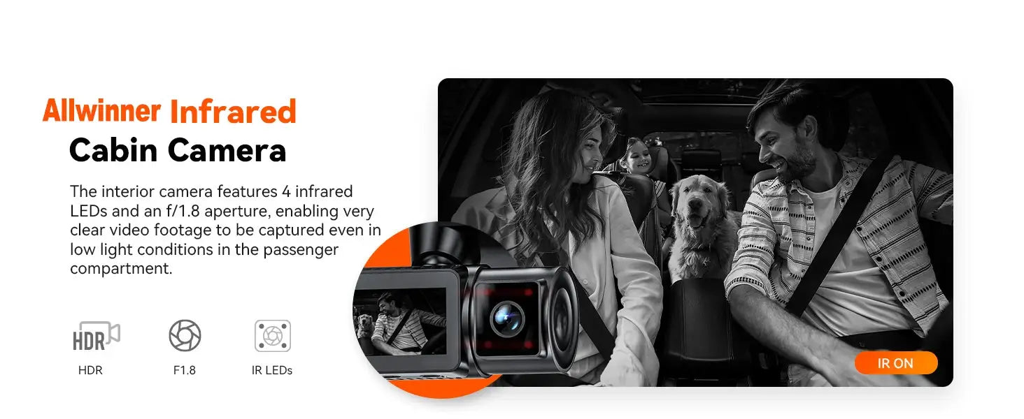 3-channel car DVR UHD 4K dash cam with black cabin camera