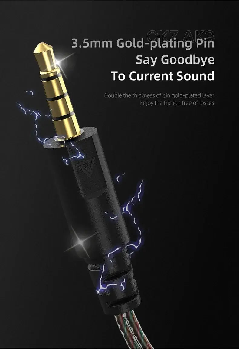 QKZ AK3 FiLe wired earphone with gold-plated 3.5mm jack and multi-colored wiring