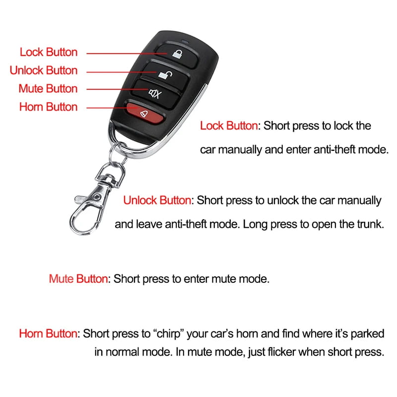 Hippcron Car Alarm Vehicle System 1-Way Universal Protection Security Keyless Entry Siren + 2 Remote Control Burglar