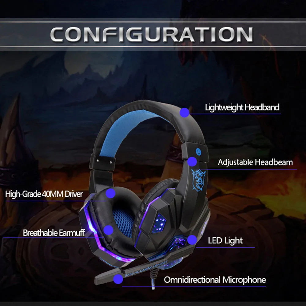Wired Gaming Headphones With LED Light Noise-cancelling Gamer Headset Microphone for PC Computer Laptop For PS4 PS5 Xbox