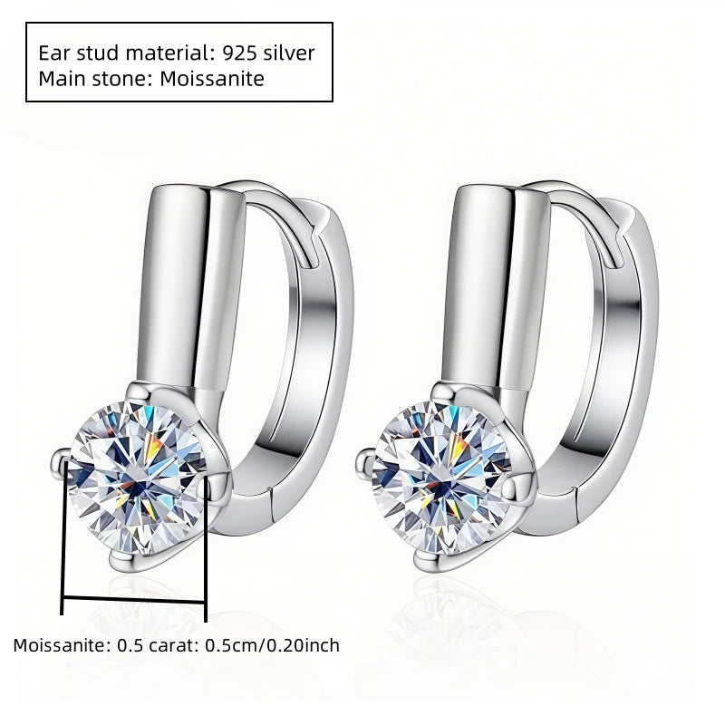 A pair of 925 silver 0.5 carat*2 four-claw round moissanite earrings for men and women