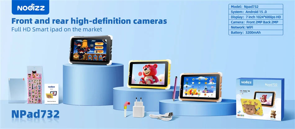 7 Inch Kids Tablet 4GB RAM 128GB ROM Android 15.0 MTK8321 Quad Core Dual Camera WIFI 1024*600 IPS Screen Childrem’s