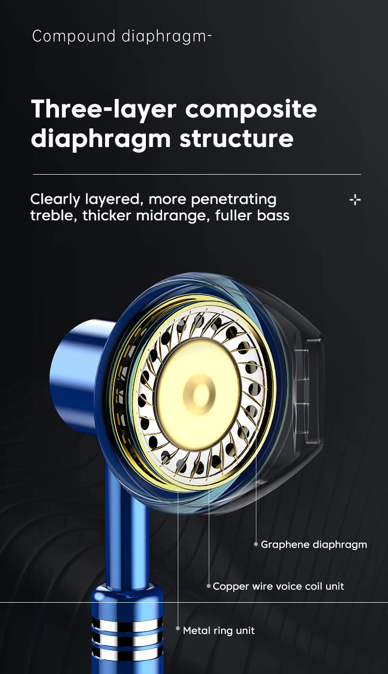 Metal Wired Earphones Sport Running Gaming Music Headphone 3.5mm In-Ear Headset with Microphone 9D Surround Sound