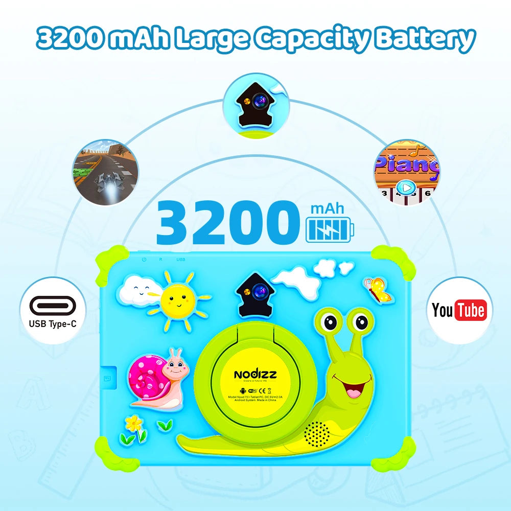 Kids Tablet 4GB + 128GB Memory Napd 703 4 Core 7.01 HD Display 3200mAh WIFI-5G Android 14 Tablets for Children Girls