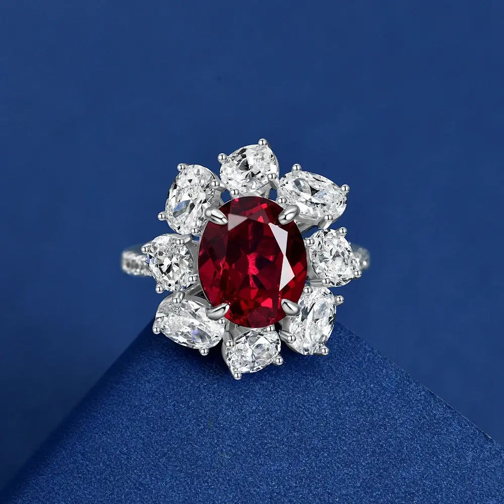 Wong Rain Luxury 100% 925 Sterling Silver Oval Cut Ruby High Carbon Diamonds Gemstone Wedding Rings Fine Jewelry