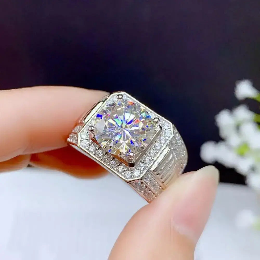 5ct Moissanite Men’s Ring 925 Silver Beautiful Firecolour Diamond Substitute luxury wedding rings for couples