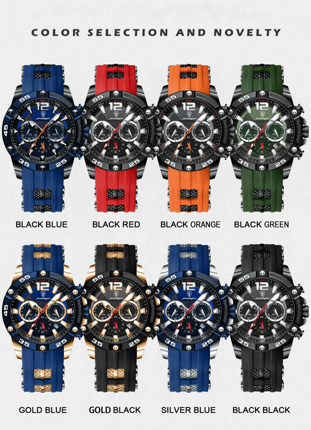 POEDAGAR Luxury Man Wristwatch Sport Chronograph Waterproof Luminous Date Watches for Men Casual Quartz Silicone Watch