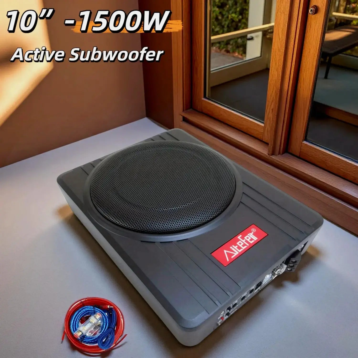 AiteFeir 10inch 1500W Universal Car Audio Active Subwoofer Speaker Maximum Power Square Ultra-Thin Auto