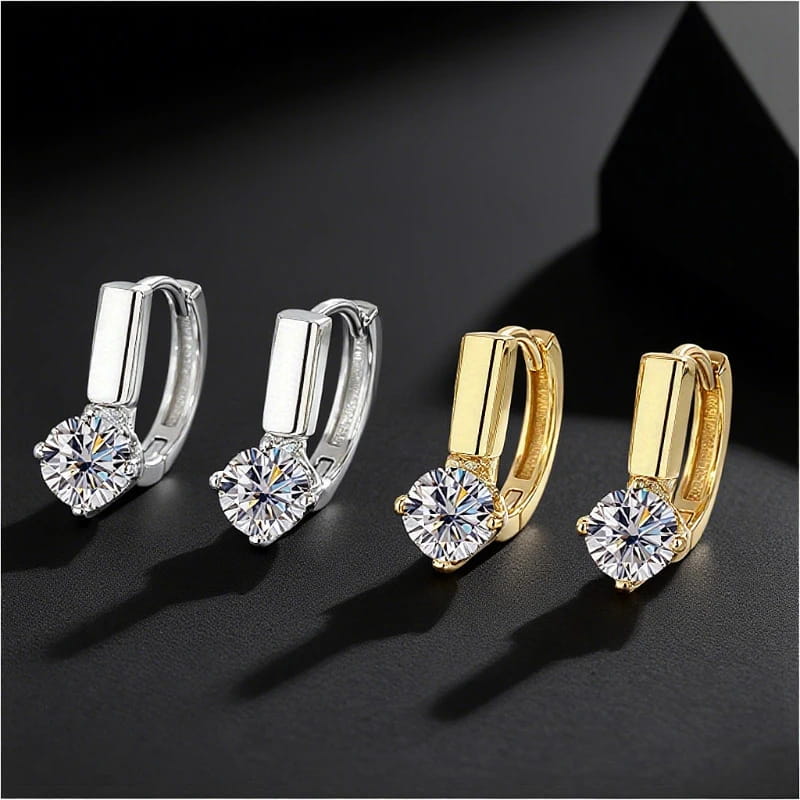A pair of 925 silver 0.5 carat*2 four-claw round moissanite earrings for men and women