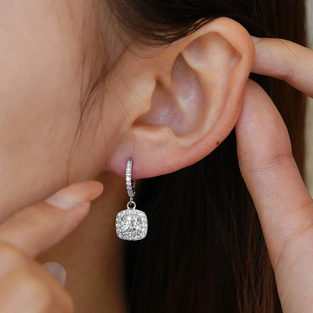 Luxury Solid Platinum PT950 Women’s moissanite diamond earrings luxury square