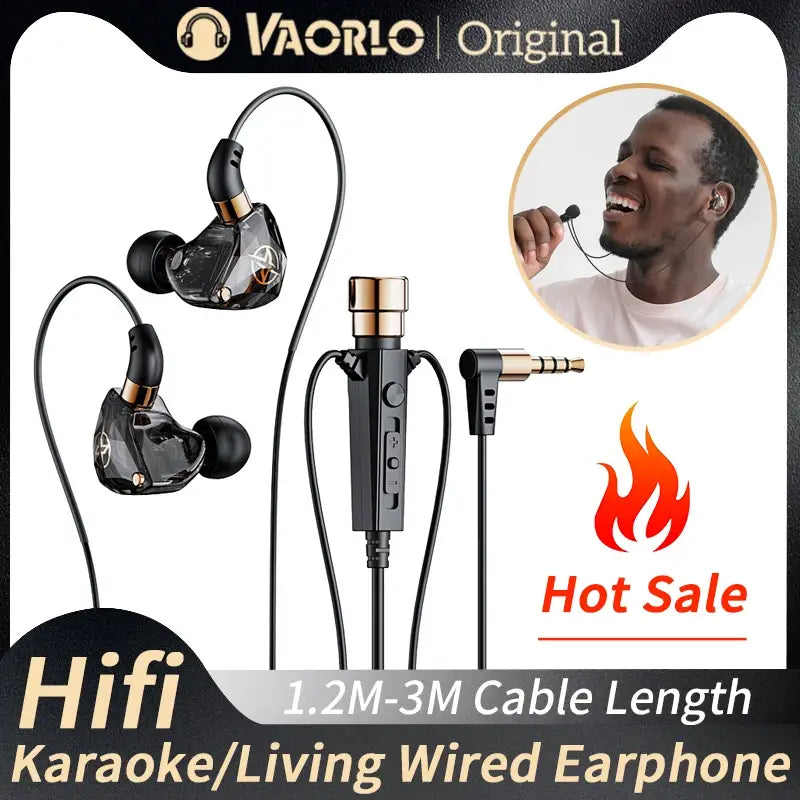 Karaoke HiFi Wired Headphones With Mic Singing Living Headset 3.5mm AUX Heavy Bass Noice Cancelling Earphone 1.2M 3M