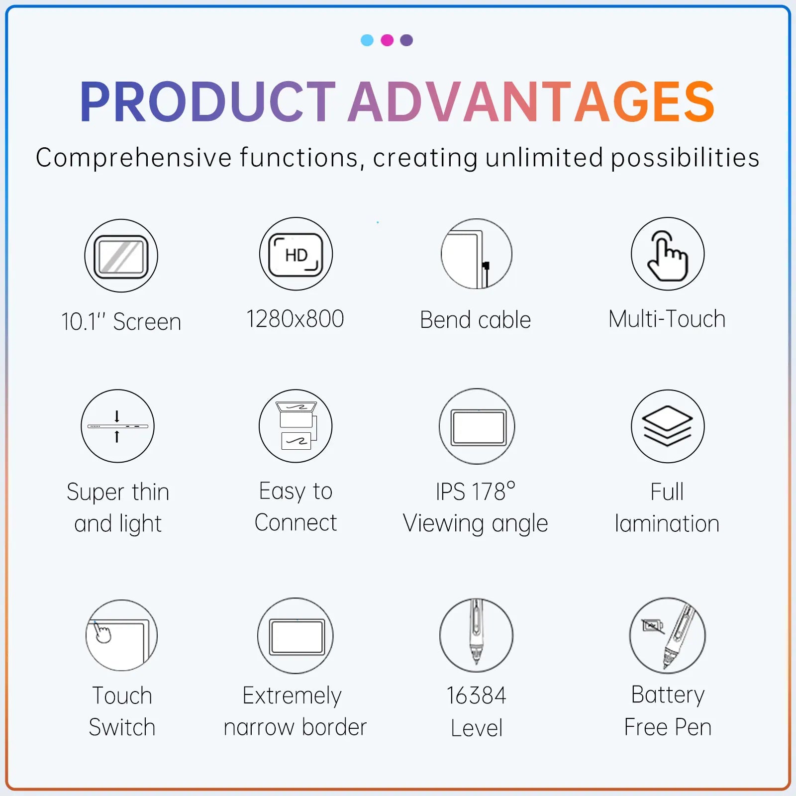BOSTO BT-101A Portable Graphics Drawing Tablet 10.1 Inch IPS Screen Display with Finger Touch Anti-glare 16384 Pressure