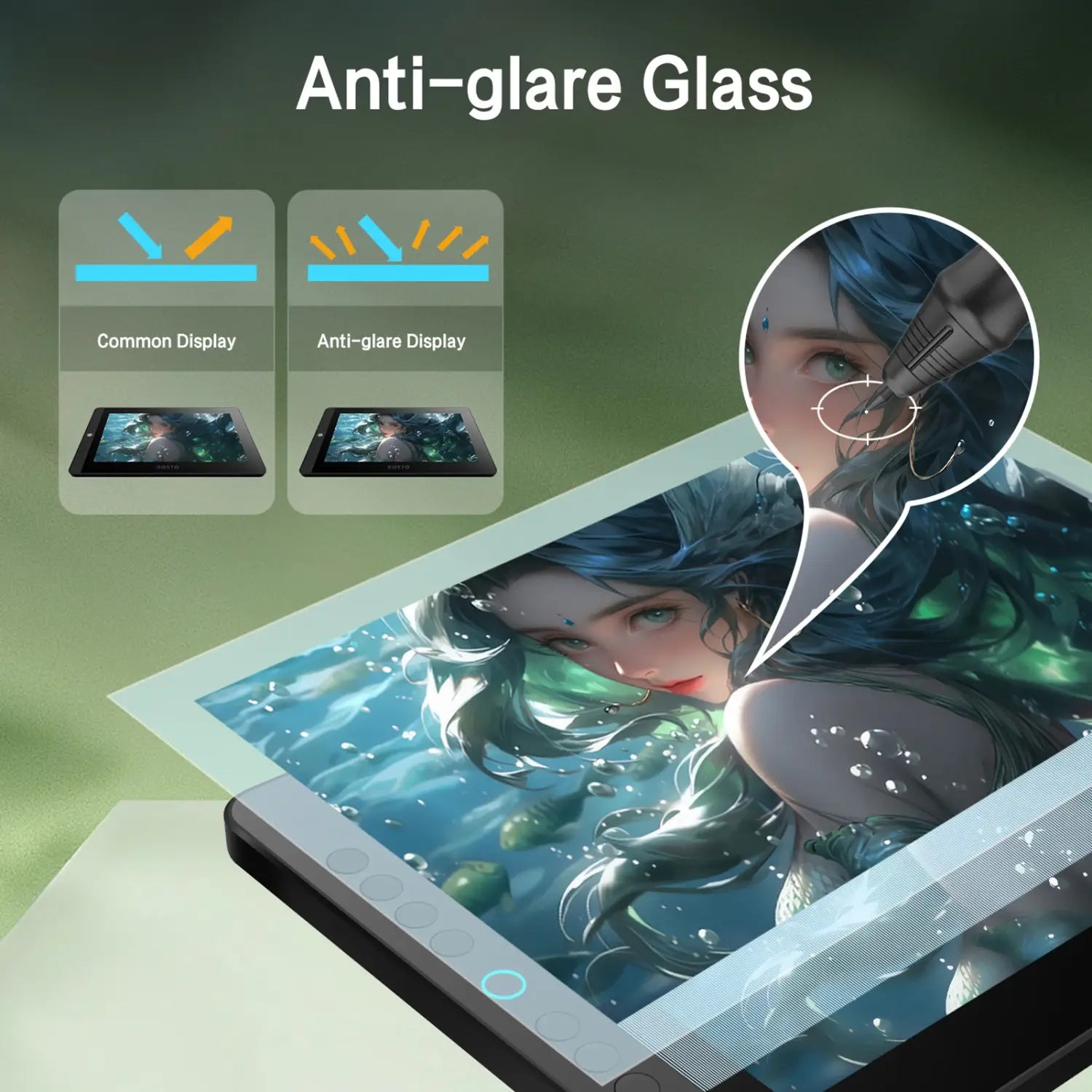 BOSTO BT-13HDK Portable Graphics Drawing Tablet 13.3 Inch H-IPS LED Screen Display Anti-glare Digital Art Pad