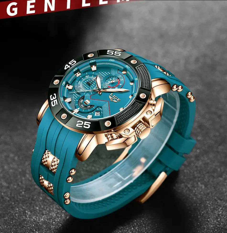 LIGE Mens Watches Top Brand Luxury Big Dial Watch Men Silicone Military Sports Waterproof Quartz For Relogio Masculino