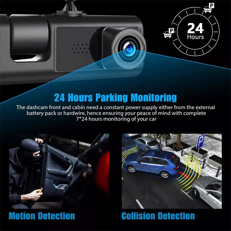 3 Channel Car DVR HD 1080P 3-Lens Inside Vehicle Dash CamThree Way Camera DVRs Recorder Video Registrator Dashcam