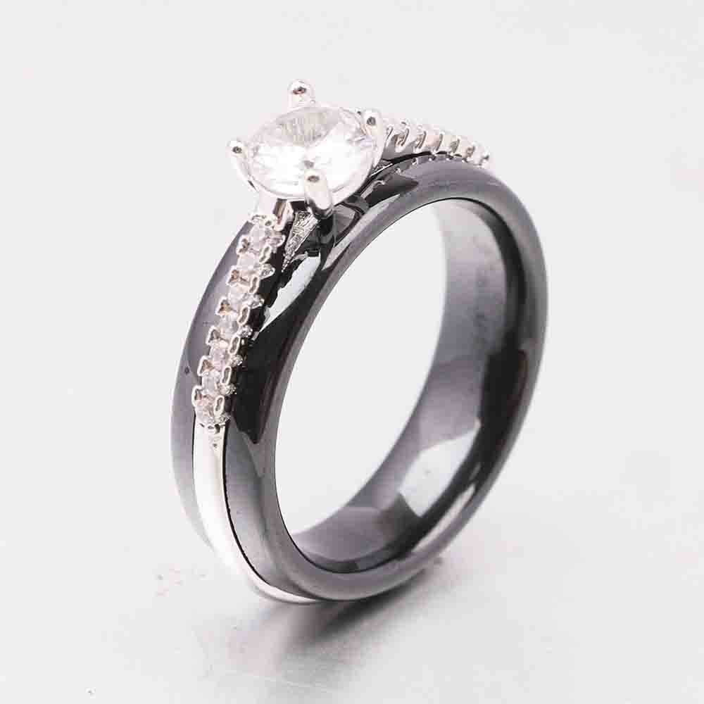 Kolmnsta 6mm Sparkling 4 Claws Round Zircon Ceramic Rings For Women Stainless Steel Engagement Wedding Bands Jewelry