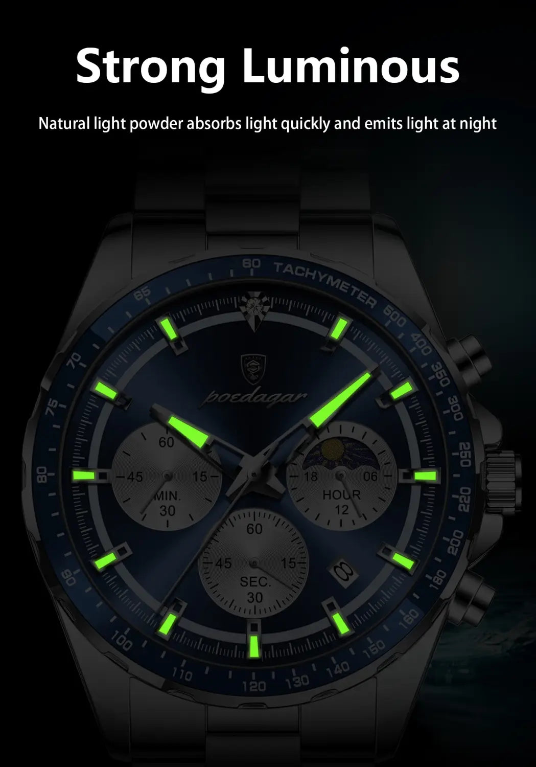 POEDAGAR Original Men Clock Sports Waterproof Luminous Chronograph Date Watch For Man Stainless Steel Quartz Men’s