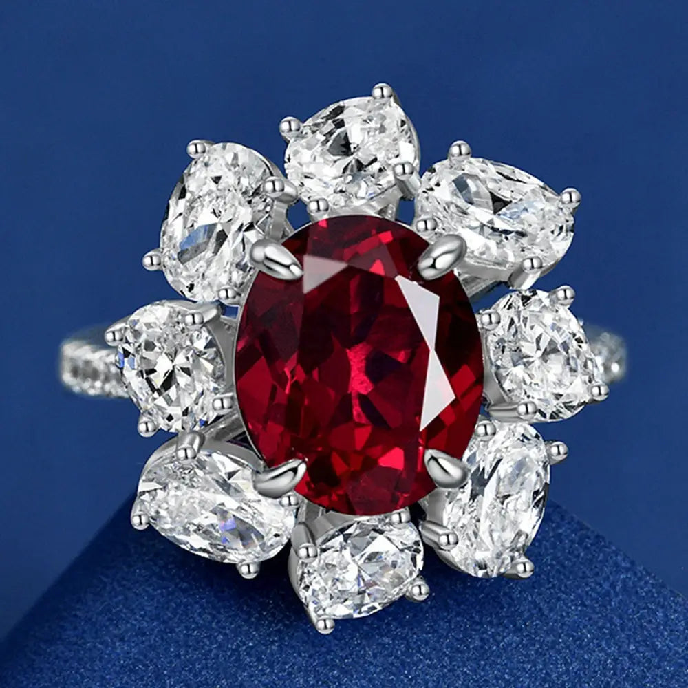 Wong Rain Luxury 100% 925 Sterling Silver Oval Cut Ruby High Carbon Diamonds Gemstone Wedding Rings Fine Jewelry