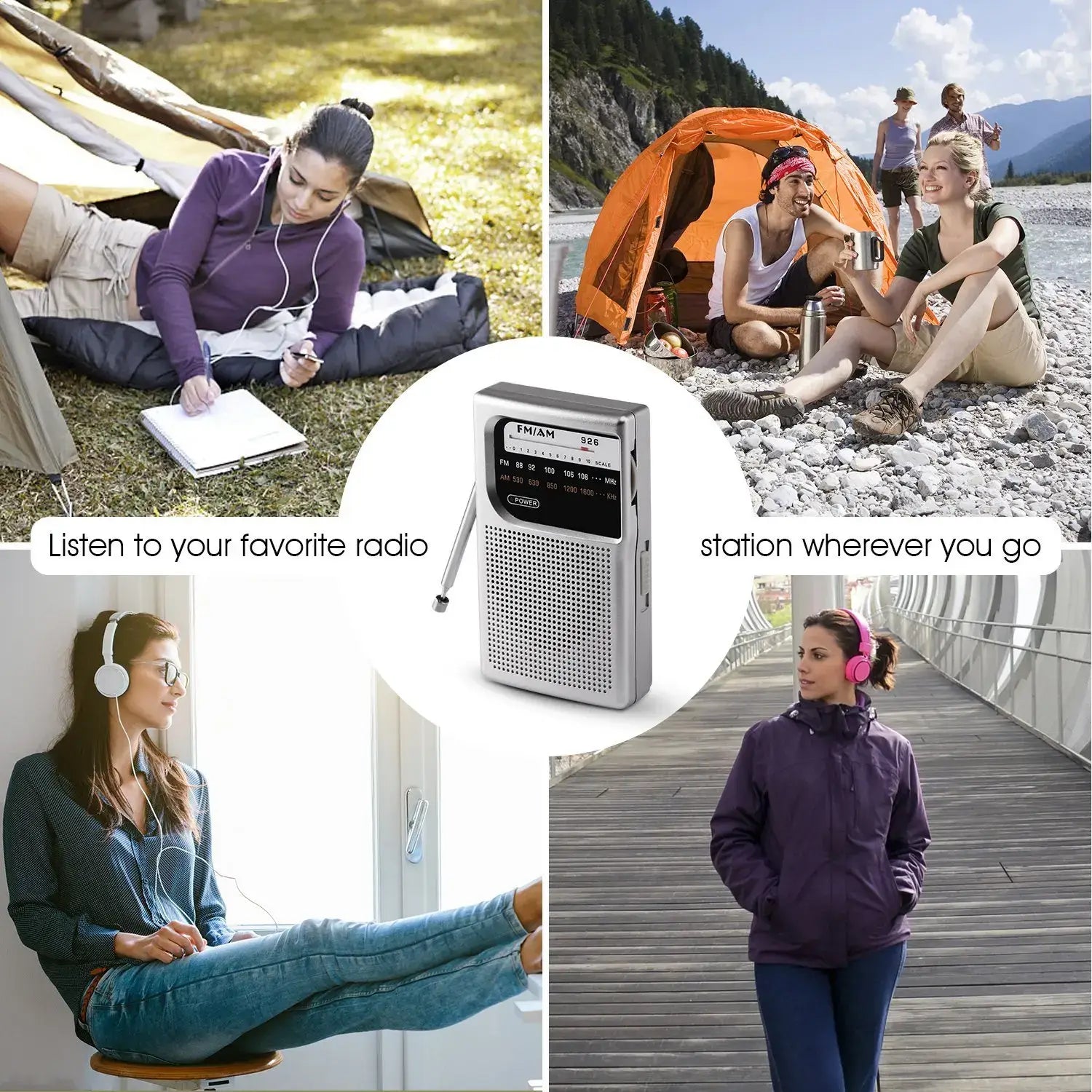 Portable mini AM / FM radio dual band stereo pocket suitable for hiking camping with headphone jack