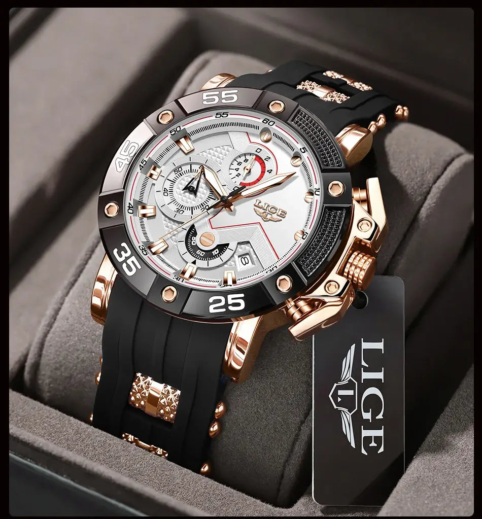 LIGE Mens Watches Top Brand Luxury Big Dial Watch Men Silicone Military Sports Waterproof Quartz For Relogio Masculino