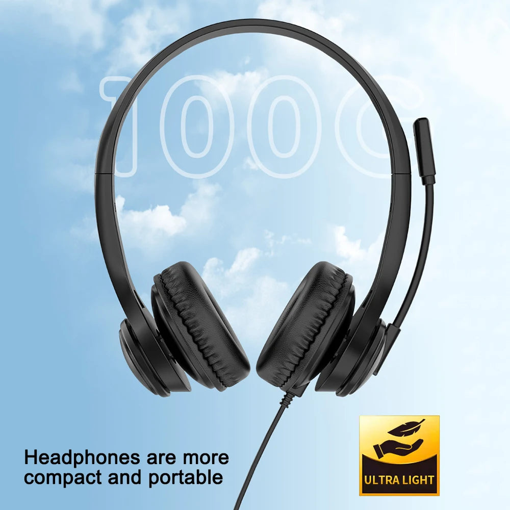 Wired USB Headset Call Center Headphones with Microphone Noise Cancelling Over Gaming 3.5MM For Compute