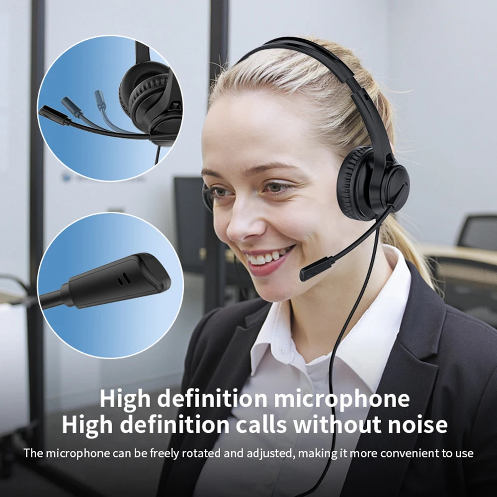 Wired USB Headset Call Center Headphones with Microphone Noise Cancelling Over Gaming 3.5MM For Compute