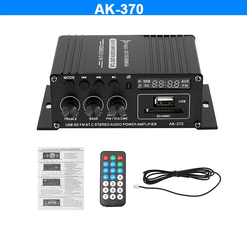 800W Home Car Amplifiers 2 Channel bluetooth 5.0 Stereo Sound Amplifier HIFI Subwoofer Bass FM USB Remote Control