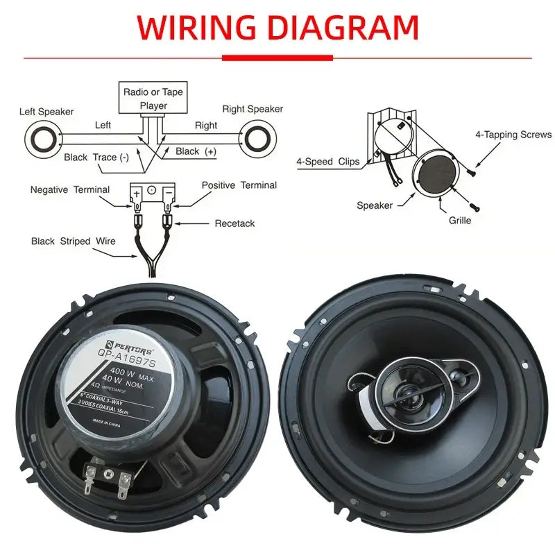 6 Inch 3-Way HiFi Coaxial Car Speakers 400W Vehicle Door Auto Audio Music Stereo Full Range Frequency Automotive