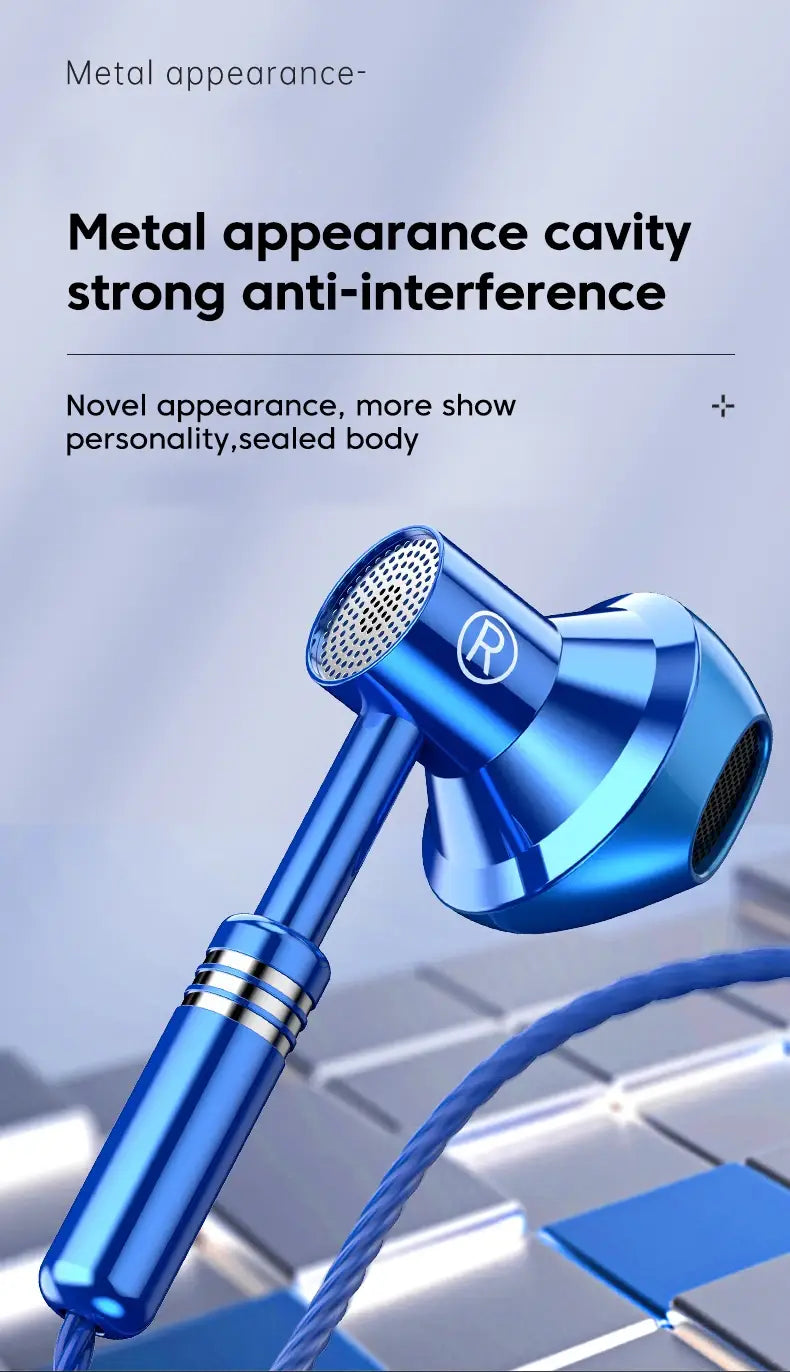 Metal Wired Earphones Sport Running Gaming Music Headphone 3.5mm In-Ear Headset with Microphone 9D Surround Sound