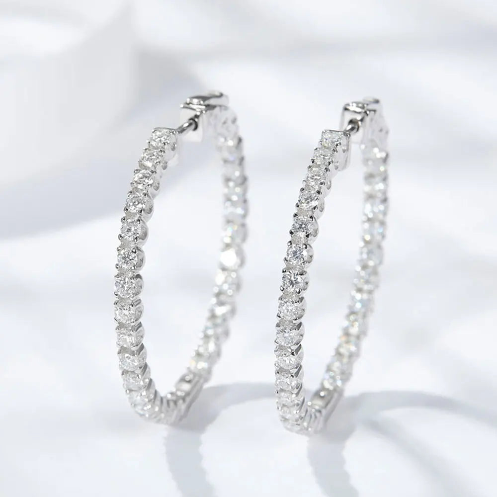 Hoop Moissanite Earrings for Women GRA Certified 2mm D VVS1 s925 Sterling Silver Plated 18k White Gold Diamond Wedding