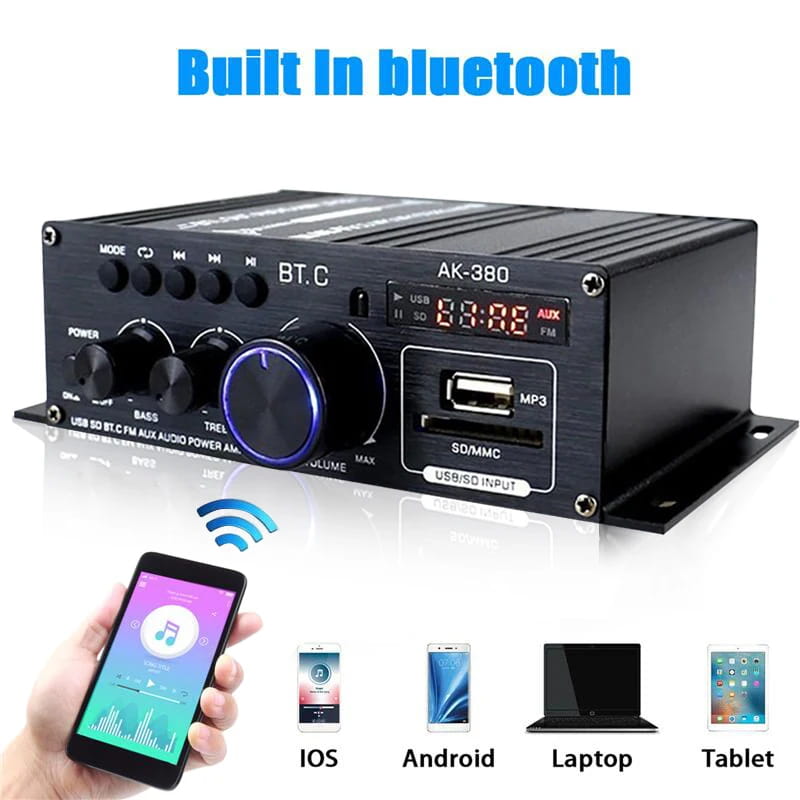 800W Home Car Amplifiers 2 Channel bluetooth 5.0 Stereo Sound Amplifier HIFI Subwoofer Bass FM USB Remote Control