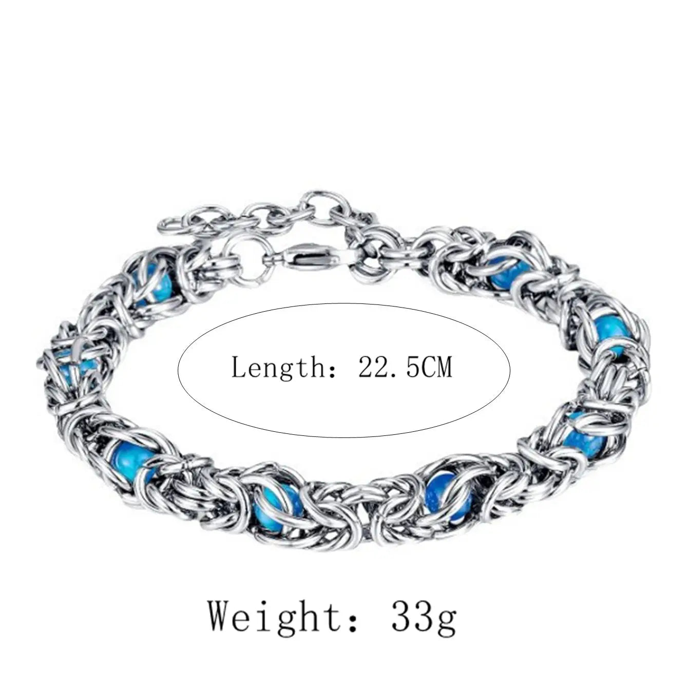 Men’s Bracelet Hip Hop Blue Beads Stainless Steel Chain for Men