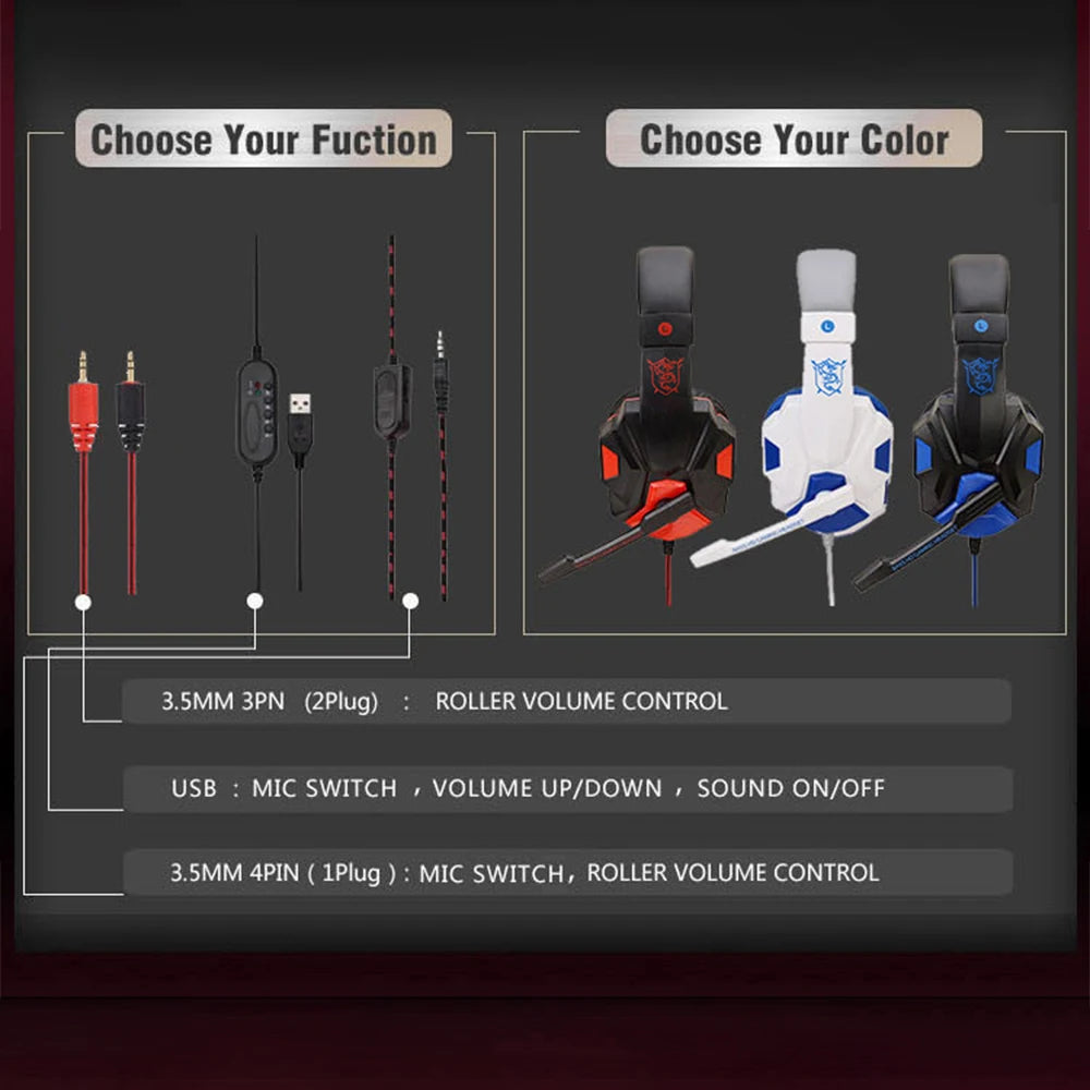 3.5MM Wired Gaming Headphones For PS4/PS5/Xbox/Smartphone/PC Headset Phone Laptop Earphone Helmet With Mic120°