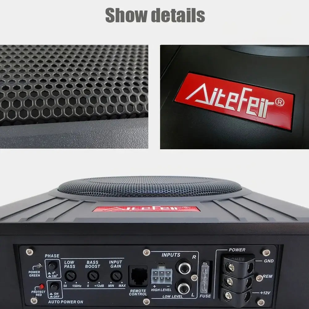 AiteFeir 10inch 1500W Universal Car Audio Active Subwoofer Speaker Maximum Power Square Ultra-Thin Auto