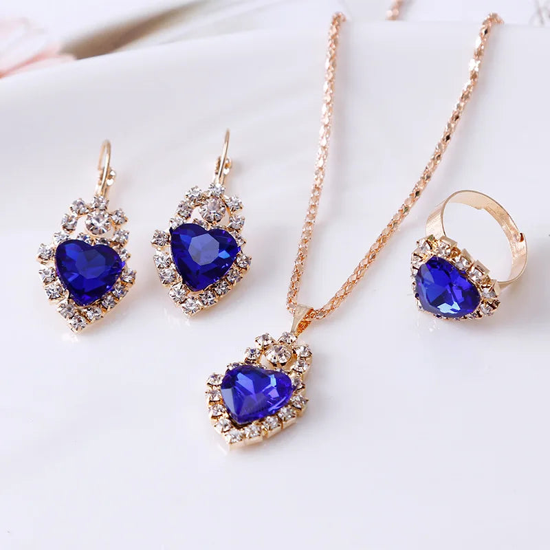 Jewelry Sets Women Wedding Set for Brides Gold-Color Zirconia Earring Pendant Necklace Ring